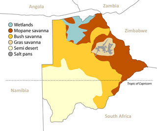 Geografische Karte von Botswana